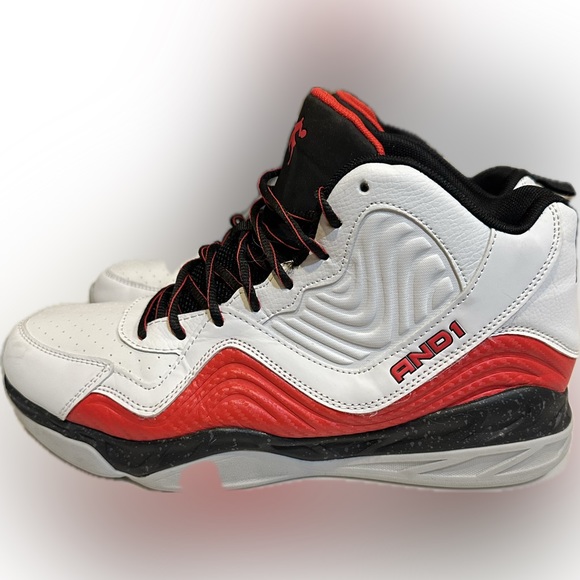 AND1  MAVERICK BASKETBALL SHOE 11.5 WHITE RED ATHLETIC SPORT CASUAL MNA141ES071 - Picture 4 of 12
